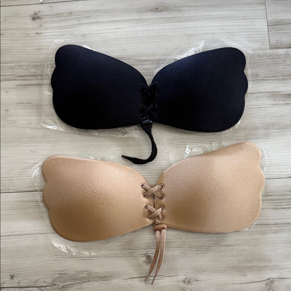 Black and Tan Lace-Up Adhesive Strapless Bras